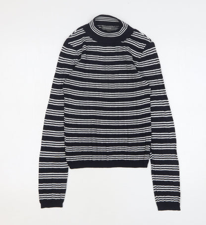 Primark Womens Blue High Neck Striped Polyester Pullover Jumper Size 10
