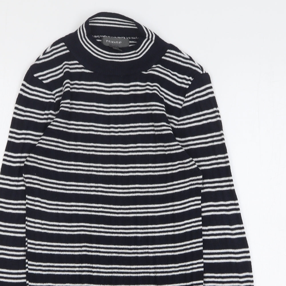 Primark Womens Blue High Neck Striped Polyester Pullover Jumper Size 10