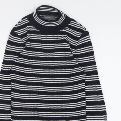 Primark Womens Blue High Neck Striped Polyester Pullover Jumper Size 10