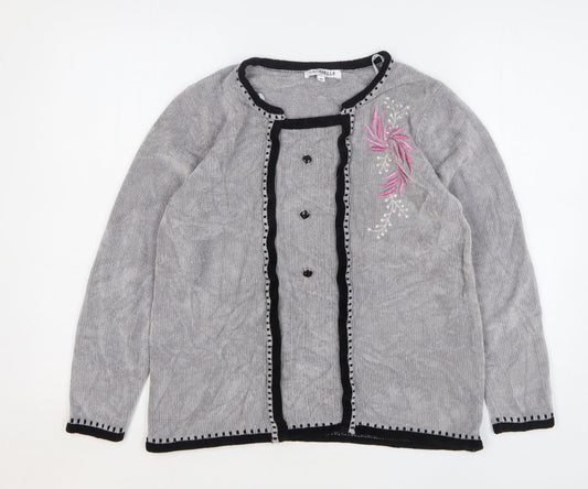 Annabelle Womens Grey Round Neck Floral Acrylic Pullover Jumper Size M