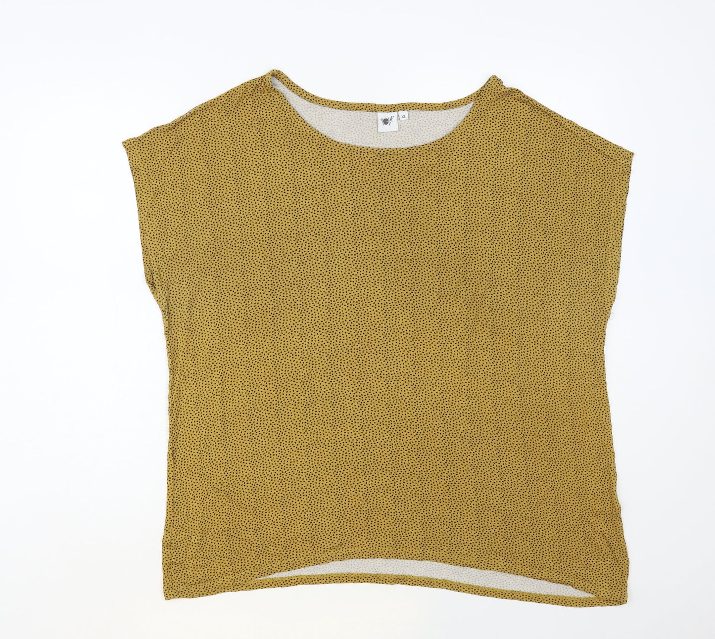 Pola Womens Yellow Polka Dot Viscose Basic T-Shirt Size XL Boat Neck