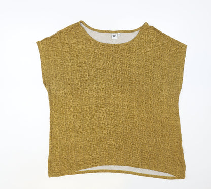 Pola Womens Yellow Polka Dot Viscose Basic T-Shirt Size XL Boat Neck