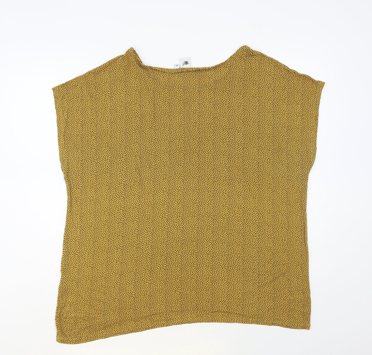Pola Womens Yellow Polka Dot Viscose Basic T-Shirt Size XL Boat Neck