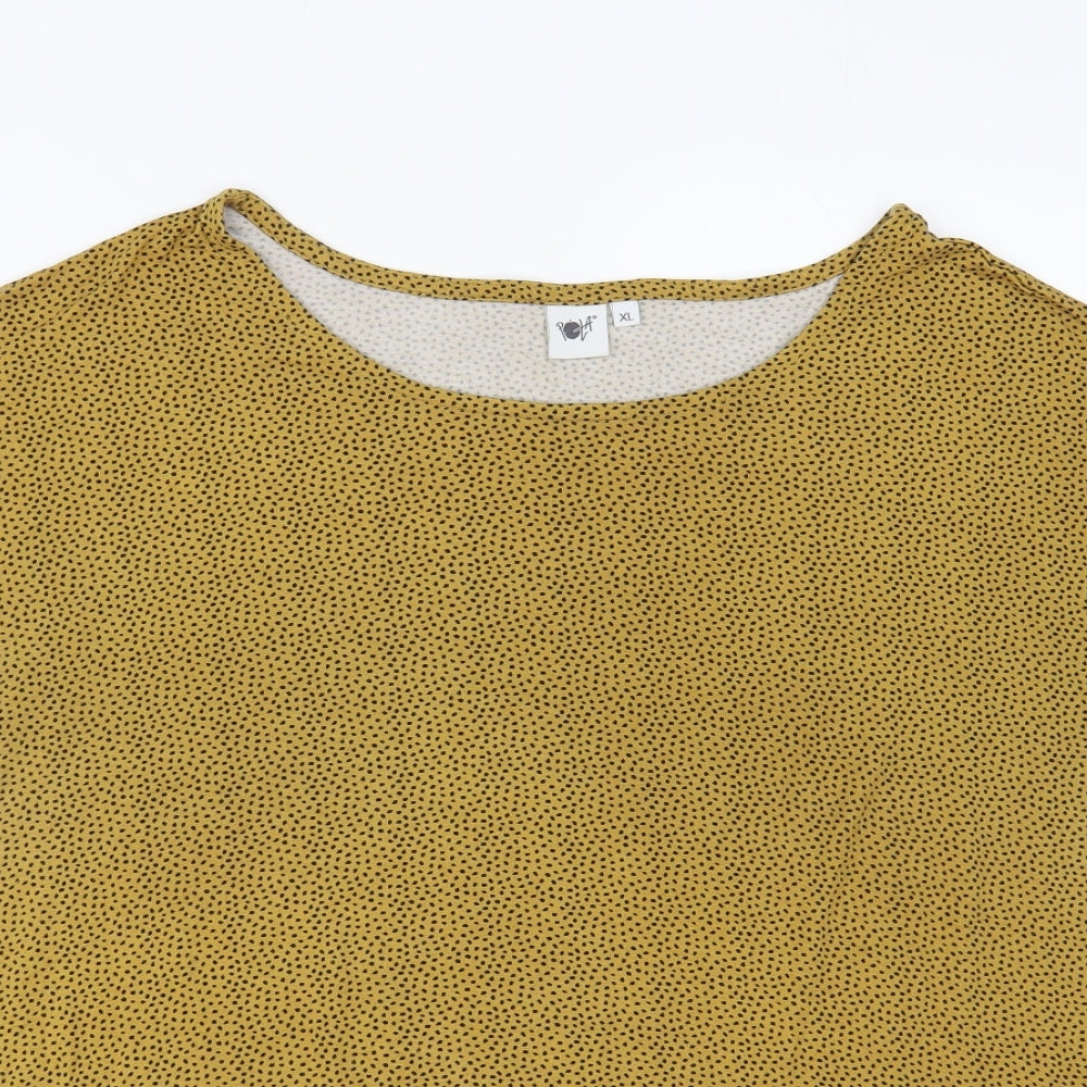 Pola Womens Yellow Polka Dot Viscose Basic T-Shirt Size XL Boat Neck