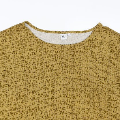 Pola Womens Yellow Polka Dot Viscose Basic T-Shirt Size XL Boat Neck