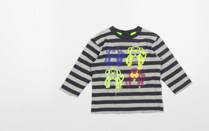 NEXT Baby Grey Striped Cotton Pullover T-Shirt Size 9-12 Months Crew Neck Pullover - Monkeys