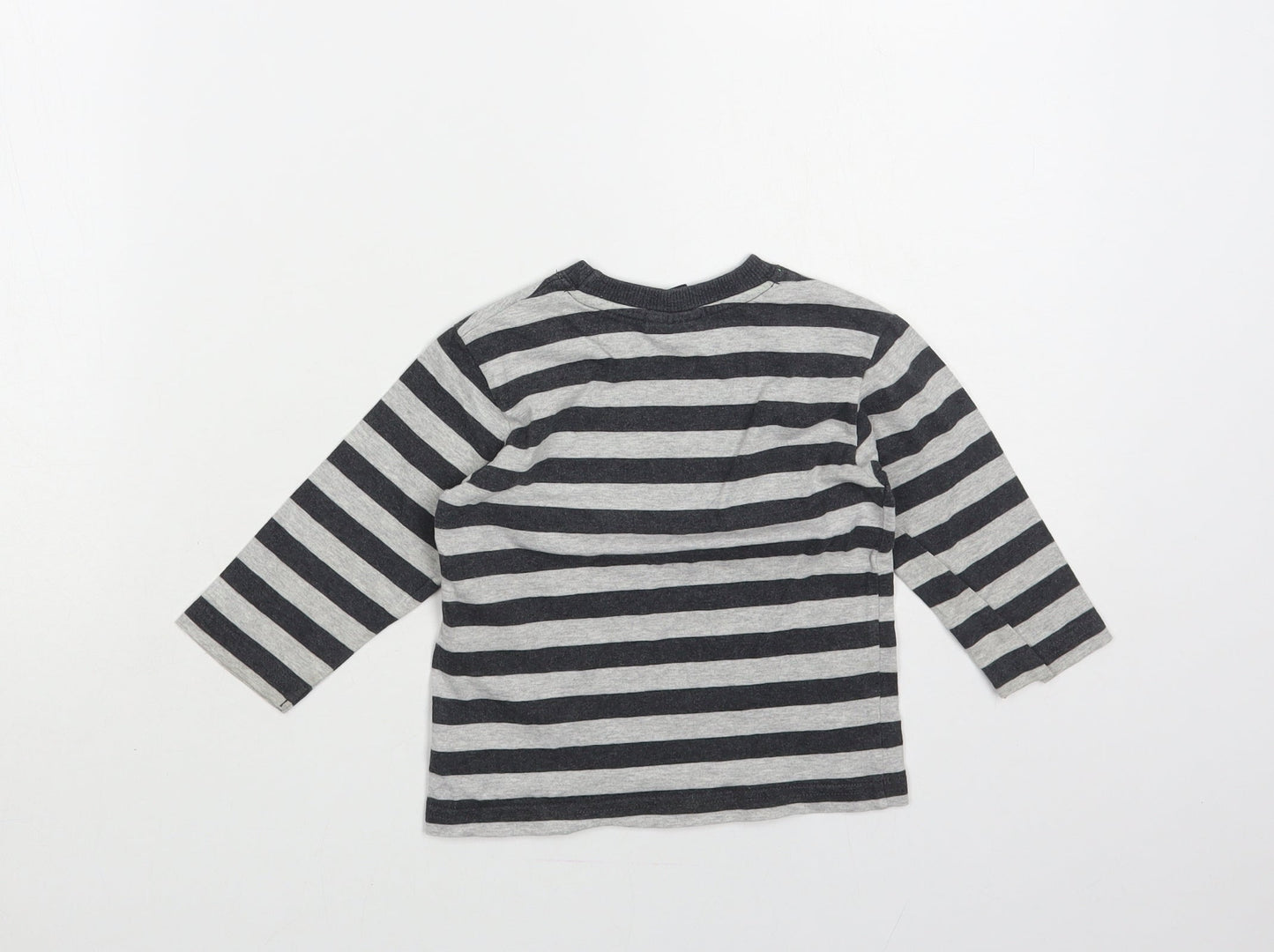 NEXT Baby Grey Striped Cotton Pullover T-Shirt Size 9-12 Months Crew Neck Pullover - Monkeys