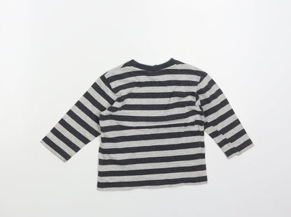 NEXT Baby Grey Striped Cotton Pullover T-Shirt Size 9-12 Months Crew Neck Pullover - Monkeys