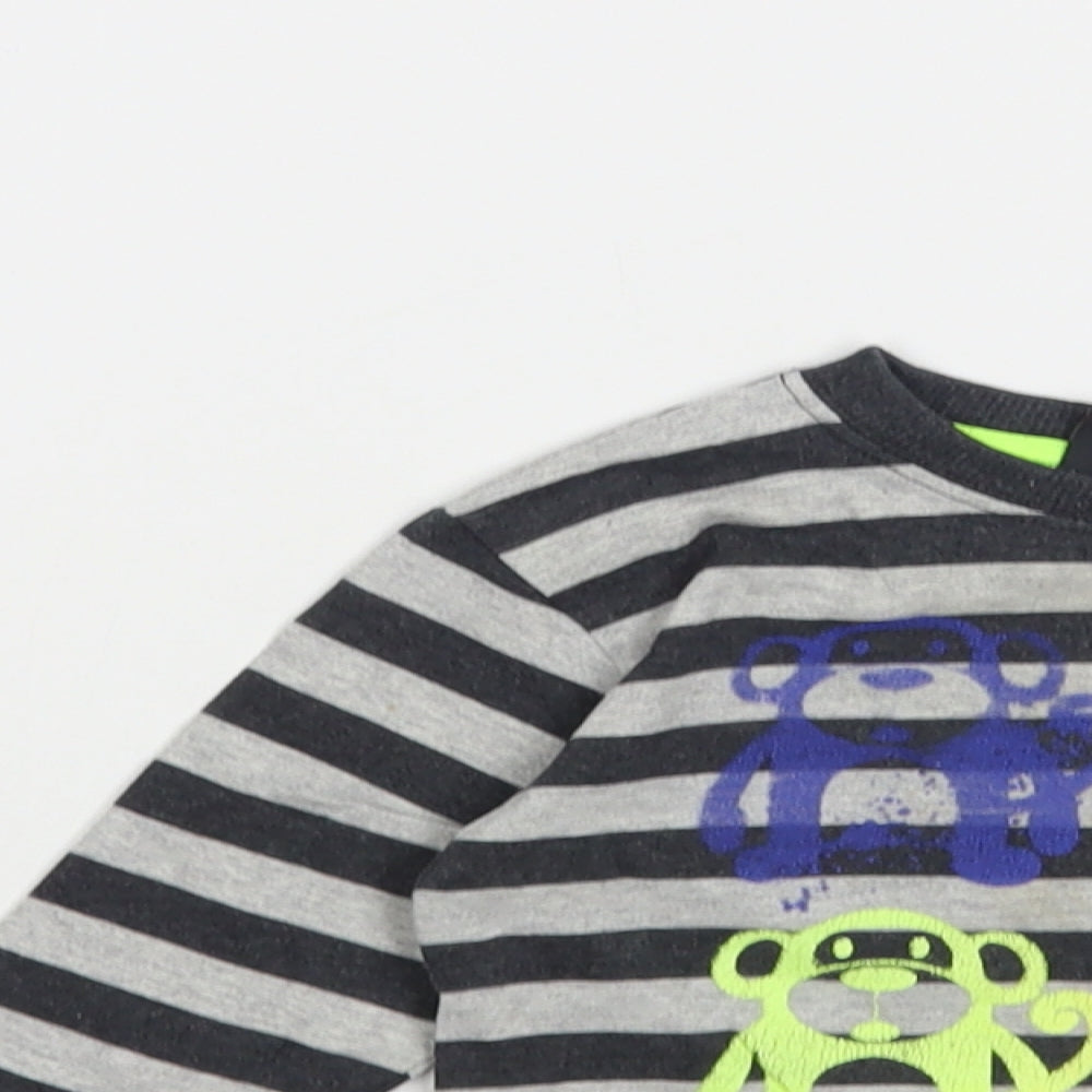 NEXT Baby Grey Striped Cotton Pullover T-Shirt Size 9-12 Months Crew Neck Pullover - Monkeys
