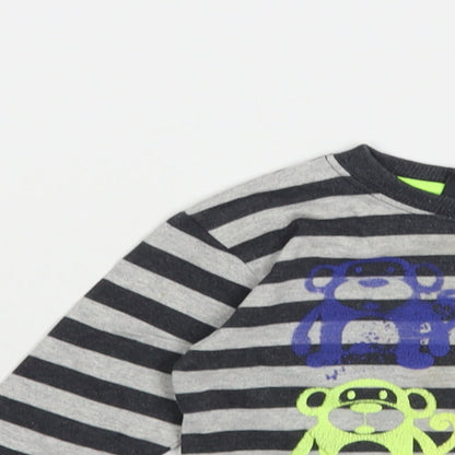 NEXT Baby Grey Striped Cotton Pullover T-Shirt Size 9-12 Months Crew Neck Pullover - Monkeys