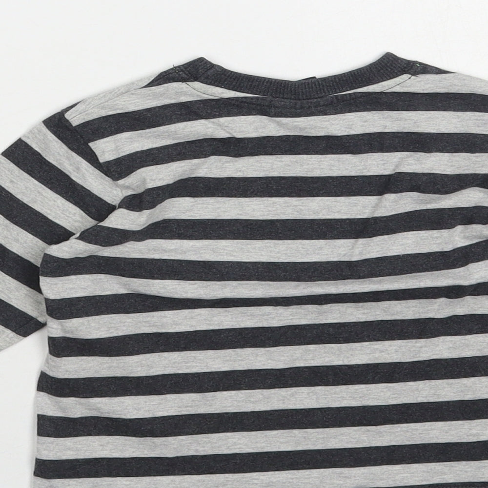 NEXT Baby Grey Striped Cotton Pullover T-Shirt Size 9-12 Months Crew Neck Pullover - Monkeys