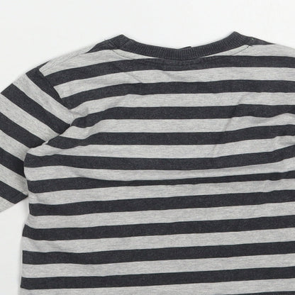 NEXT Baby Grey Striped Cotton Pullover T-Shirt Size 9-12 Months Crew Neck Pullover - Monkeys