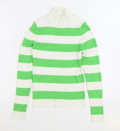 Primark Womens Green High Neck Striped Viscose Pullover Jumper Size S