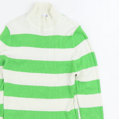 Primark Womens Green High Neck Striped Viscose Pullover Jumper Size S