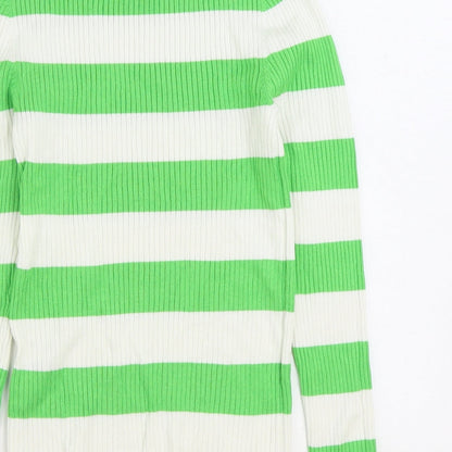 Primark Womens Green High Neck Striped Viscose Pullover Jumper Size S