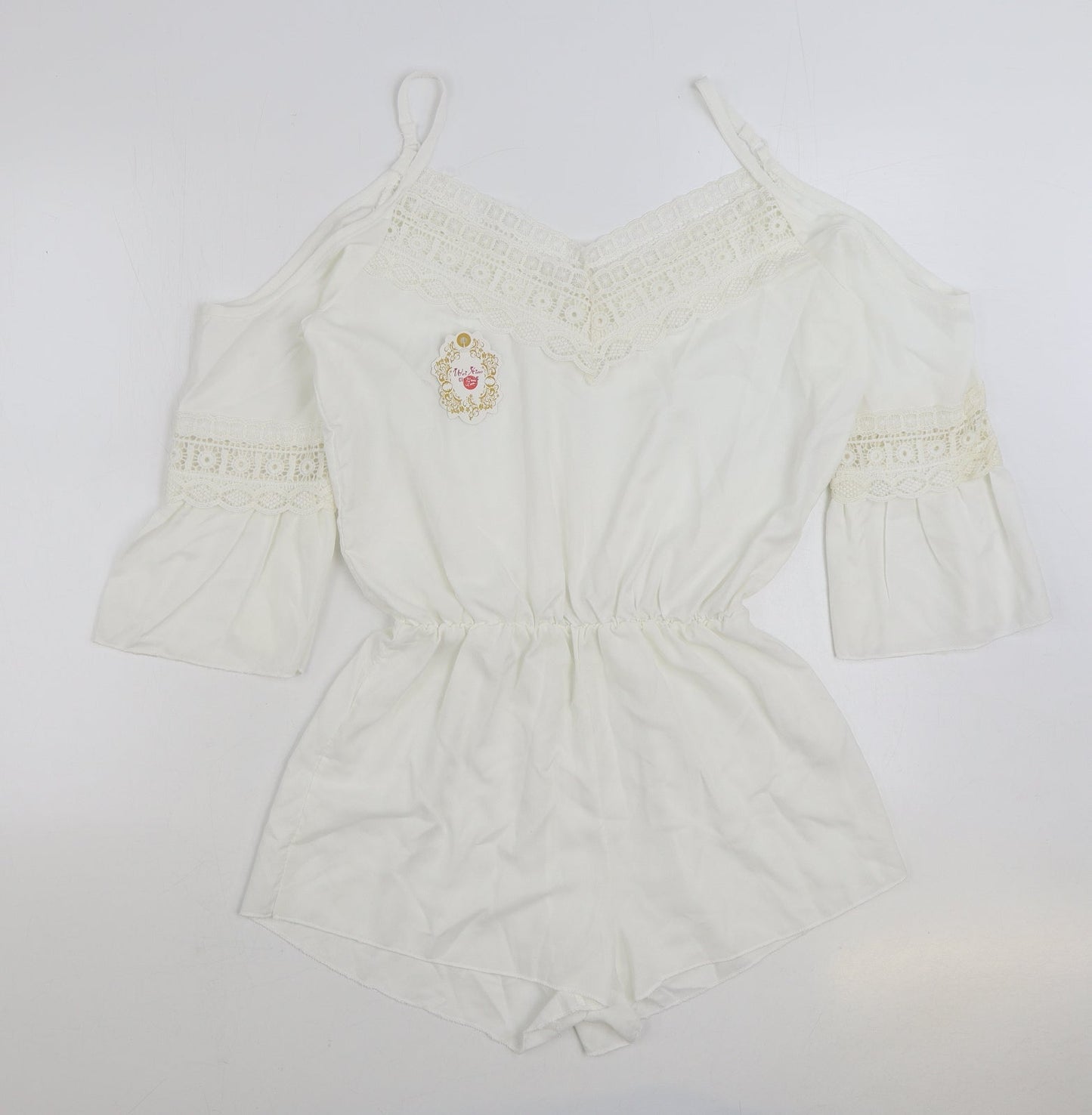 Wei Xiao Clothing Womens White Polyester Playsuit One-Piece Size M Pullover - Lace Detail