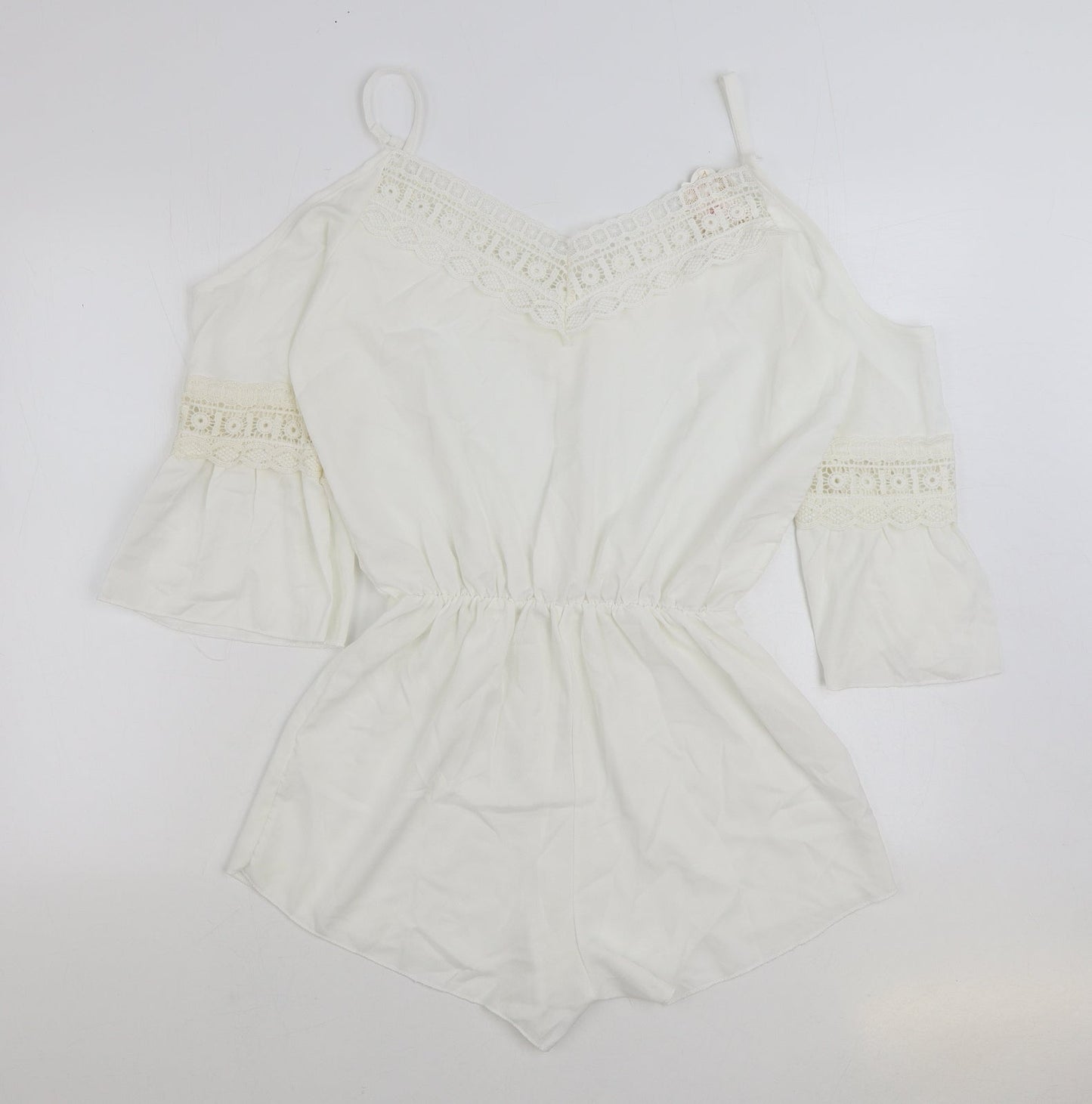 Wei Xiao Clothing Womens White Polyester Playsuit One-Piece Size M Pullover - Lace Detail