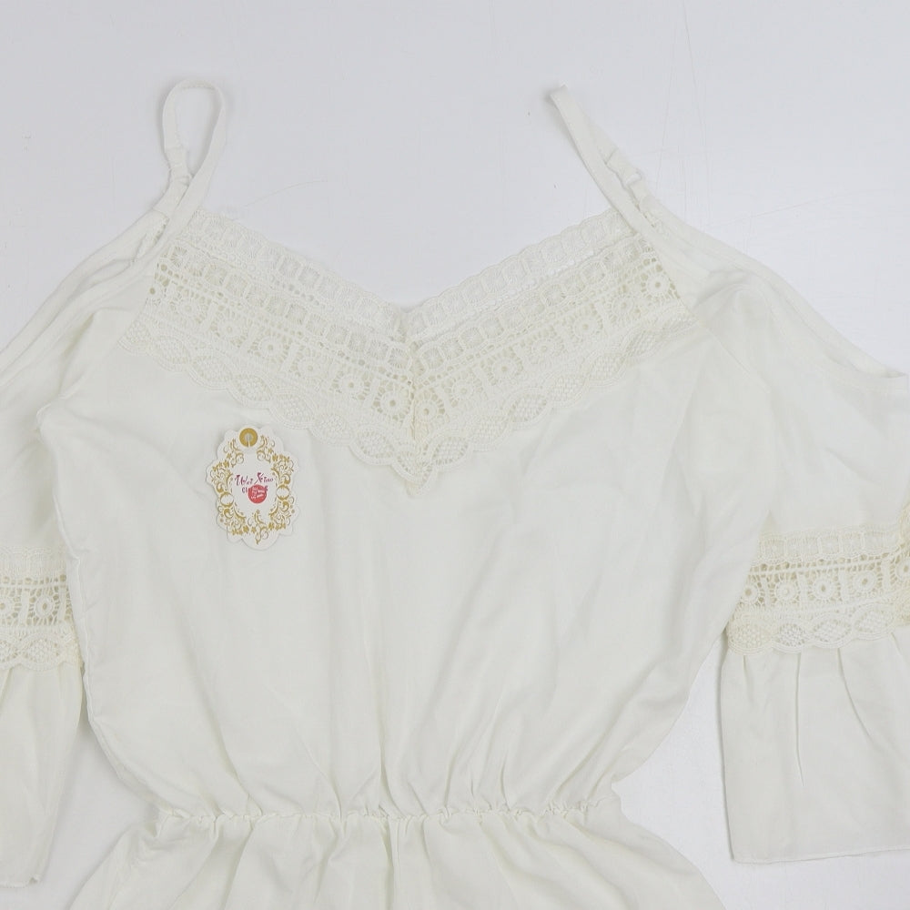 Wei Xiao Clothing Womens White Polyester Playsuit One-Piece Size M Pullover - Lace Detail
