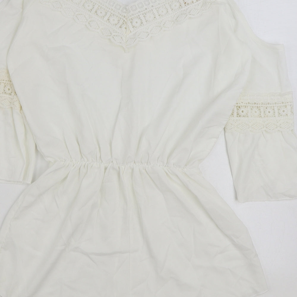 Wei Xiao Clothing Womens White Polyester Playsuit One-Piece Size M Pullover - Lace Detail