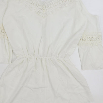Wei Xiao Clothing Womens White Polyester Playsuit One-Piece Size M Pullover - Lace Detail