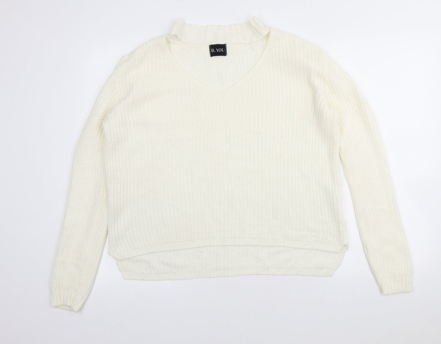 Be You Womens Ivory V-Neck Acrylic Pullover Jumper Size 8