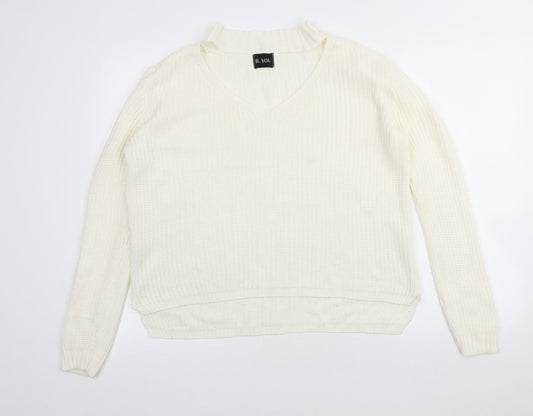 Be You Womens Ivory V-Neck Acrylic Pullover Jumper Size 8