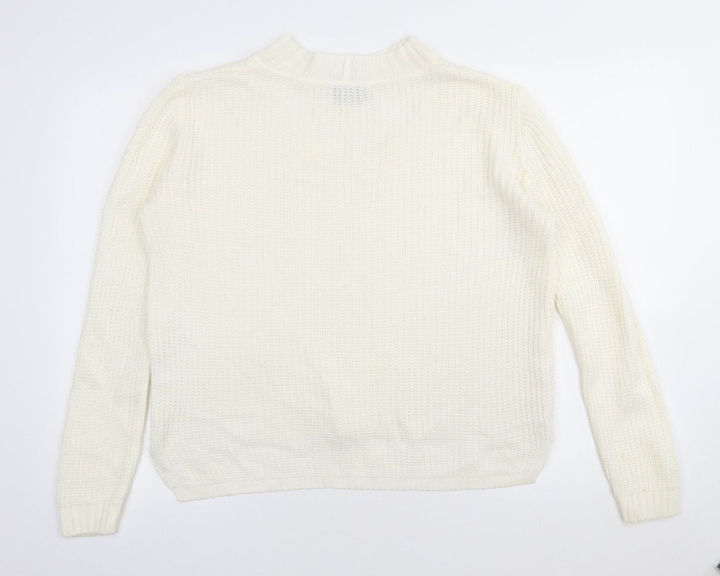 Be You Womens Ivory V-Neck Acrylic Pullover Jumper Size 8