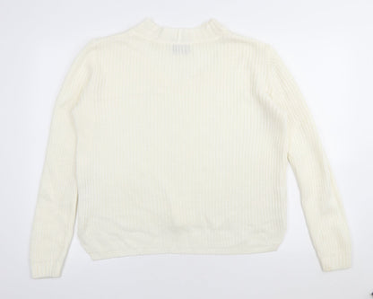 Be You Womens Ivory V-Neck Acrylic Pullover Jumper Size 8