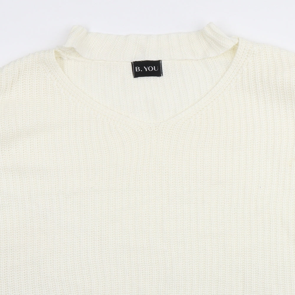 Be You Womens Ivory V-Neck Acrylic Pullover Jumper Size 8