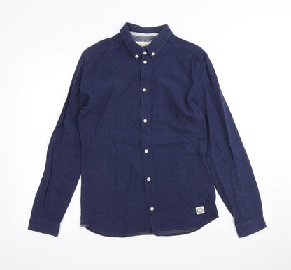 SUIT Mens Blue Geometric Cotton Button-Up Size S Collared Button