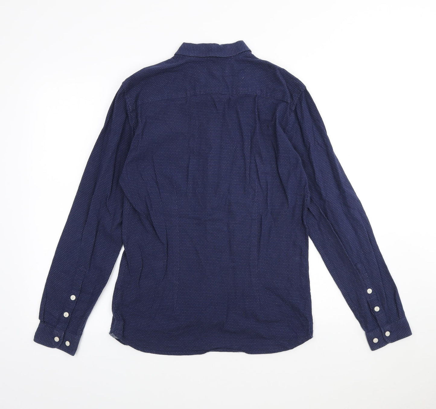 SUIT Mens Blue Geometric Cotton Button-Up Size S Collared Button