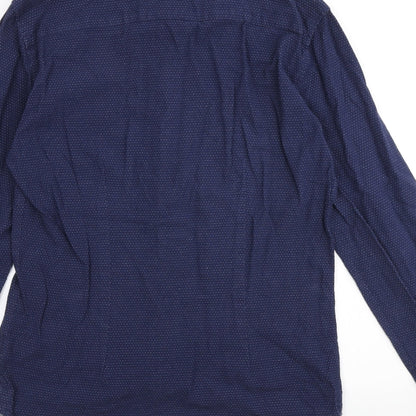 SUIT Mens Blue Geometric Cotton Button-Up Size S Collared Button