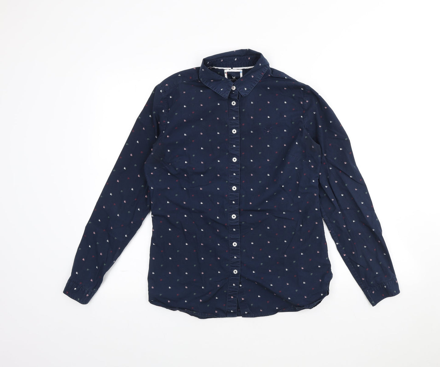 Crew Clothing Womens Blue Geometric Cotton Basic Button-Up Size 10 Collared