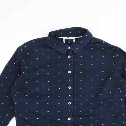 Crew Clothing Womens Blue Geometric Cotton Basic Button-Up Size 10 Collared