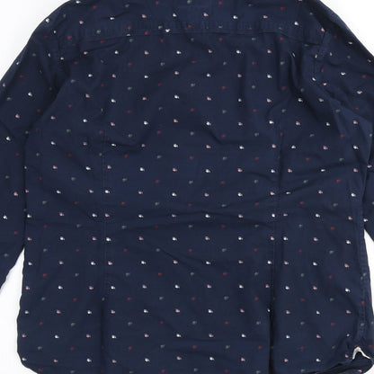 Crew Clothing Womens Blue Geometric Cotton Basic Button-Up Size 10 Collared