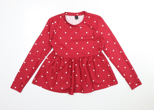 SheIn Womens Red Polka Dot Polyester Basic T-Shirt Size M Scoop Neck