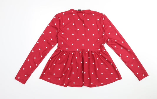 SheIn Womens Red Polka Dot Polyester Basic T-Shirt Size M Scoop Neck