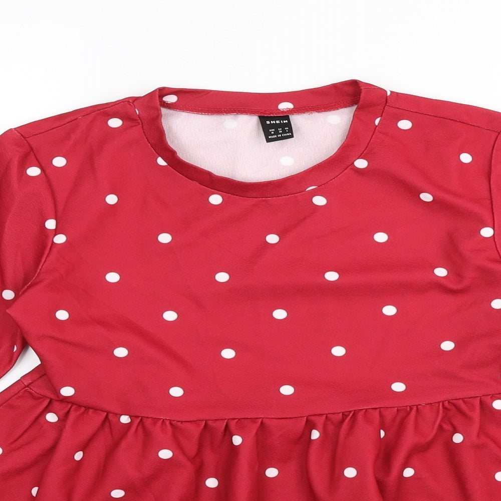 SheIn Womens Red Polka Dot Polyester Basic T-Shirt Size M Scoop Neck