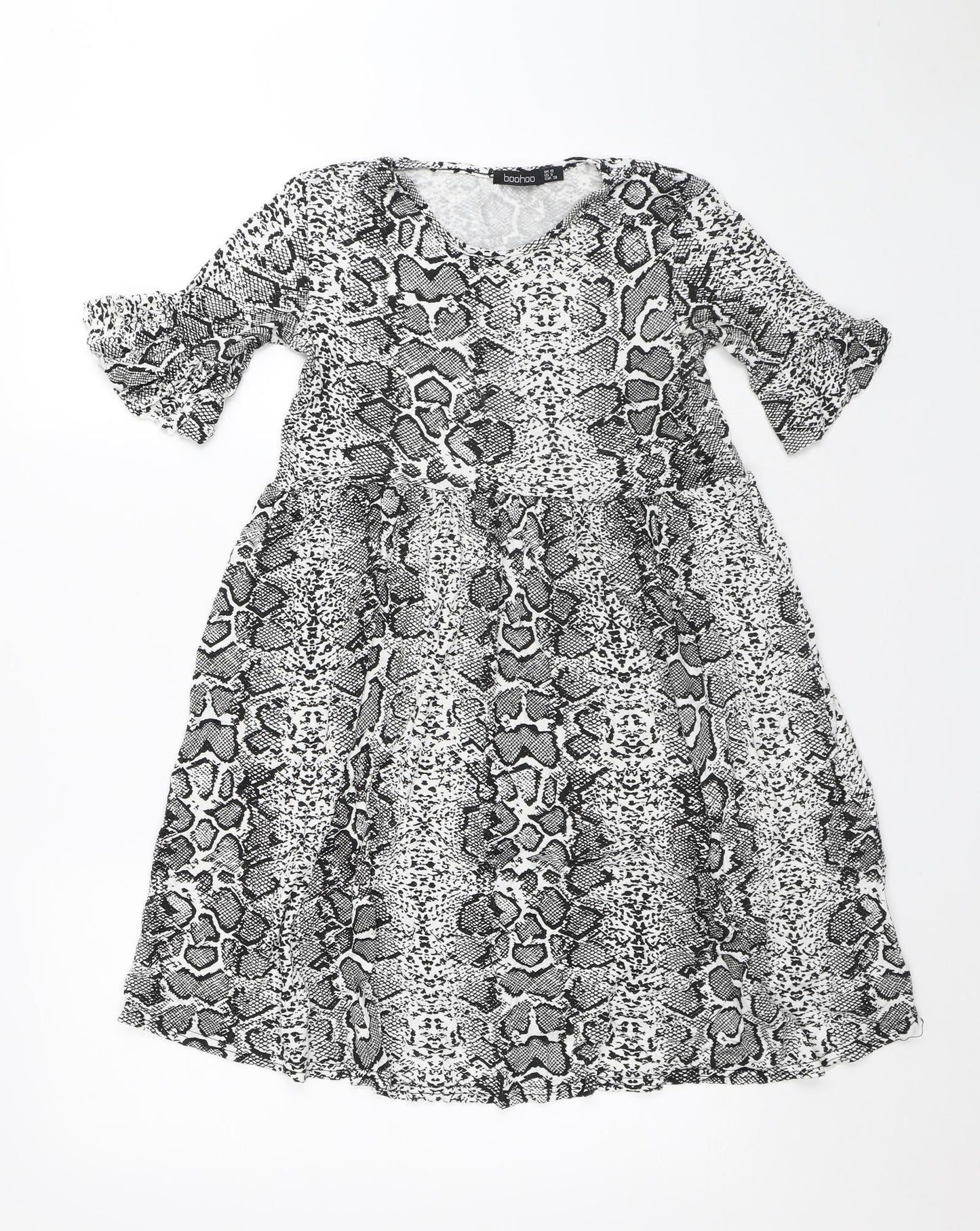 Boohoo Womens White Animal Print Polyester A-Line Size 10 Round Neck - Snake Skin