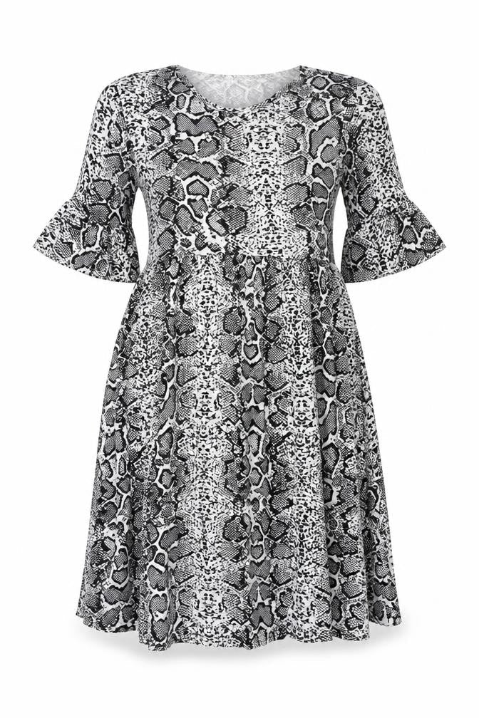 Boohoo Womens White Animal Print Polyester A-Line Size 10 Round Neck - Snake Skin