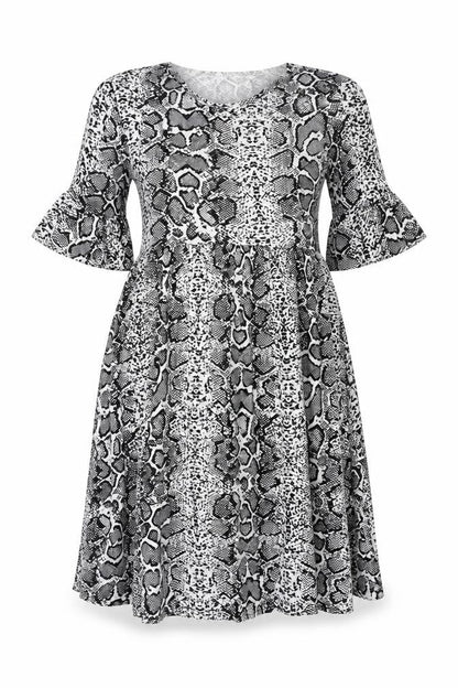 Boohoo Womens White Animal Print Polyester A-Line Size 10 Round Neck - Snake Skin