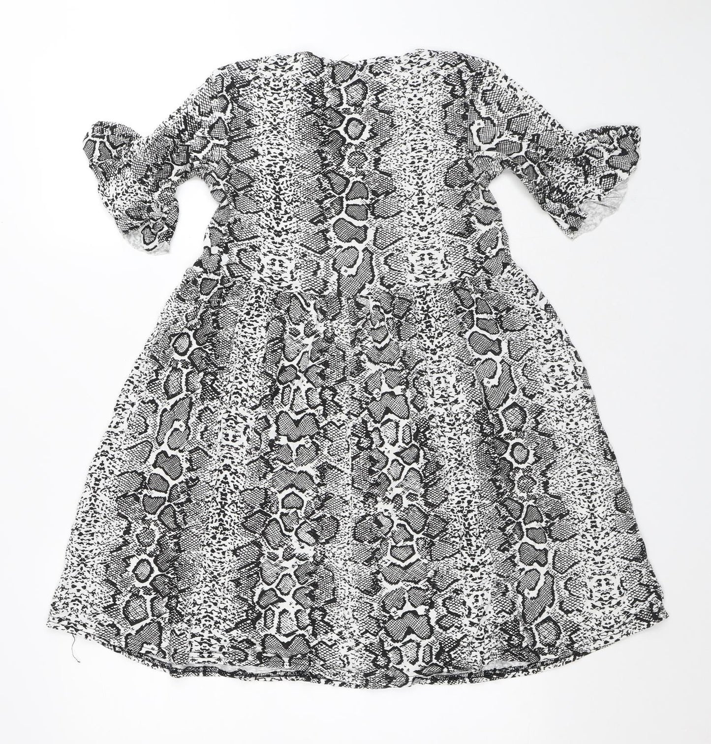 Boohoo Womens White Animal Print Polyester A-Line Size 10 Round Neck - Snake Skin