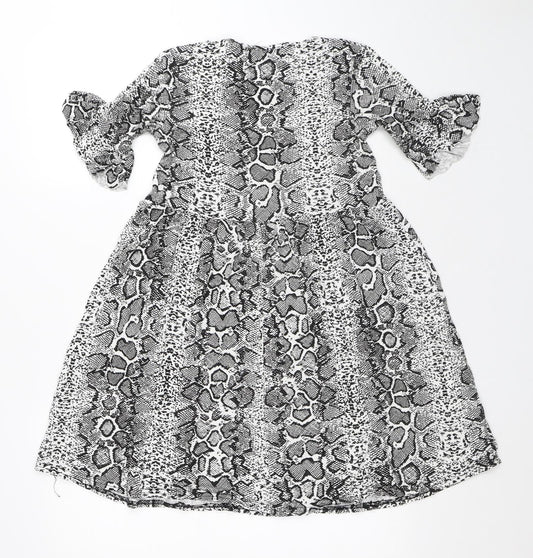 Boohoo Womens White Animal Print Polyester A-Line Size 10 Round Neck - Snake Skin