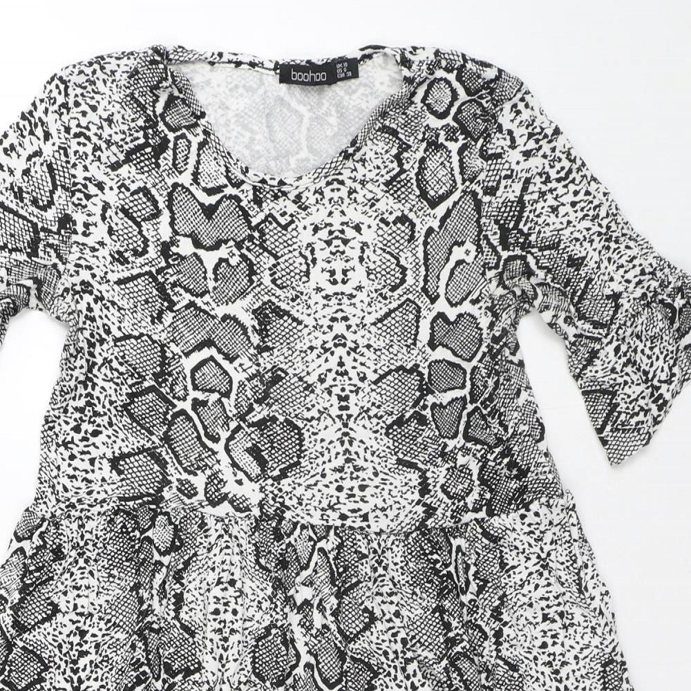Boohoo Womens White Animal Print Polyester A-Line Size 10 Round Neck - Snake Skin