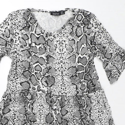 Boohoo Womens White Animal Print Polyester A-Line Size 10 Round Neck - Snake Skin
