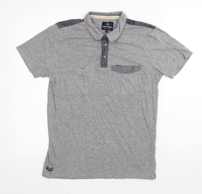 Threadbare Mens Grey Polyester Polo Size S Collared Button