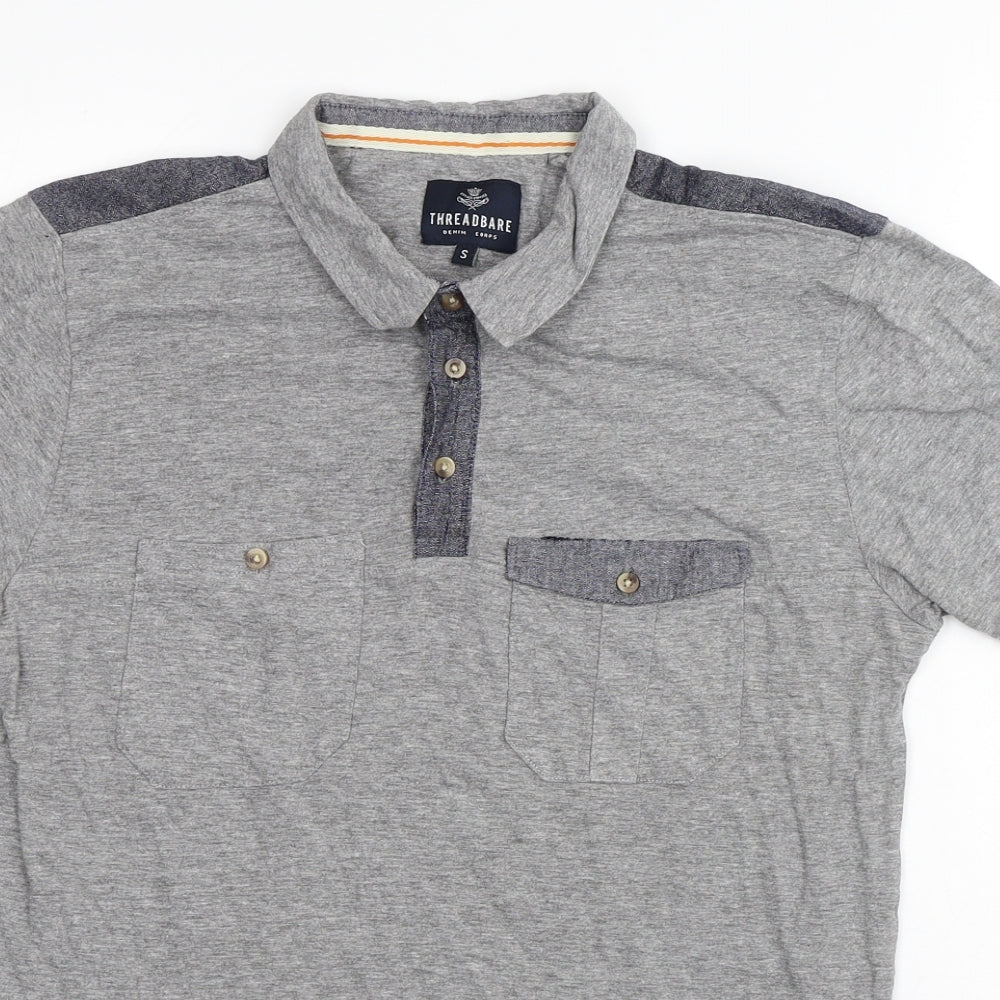 Threadbare Mens Grey Polyester Polo Size S Collared Button