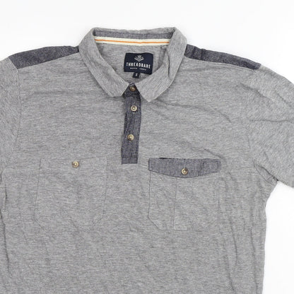 Threadbare Mens Grey Polyester Polo Size S Collared Button