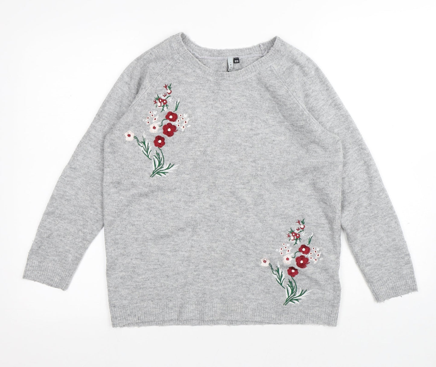 Intuition Womens Grey Round Neck Floral Acrylic Pullover Jumper Size 10 - Flowers