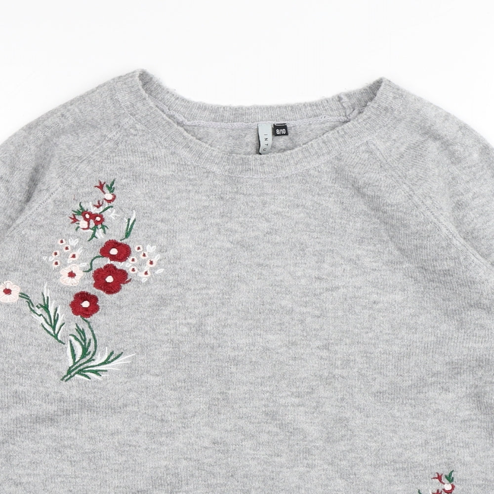 Intuition Womens Grey Round Neck Floral Acrylic Pullover Jumper Size 10 - Flowers